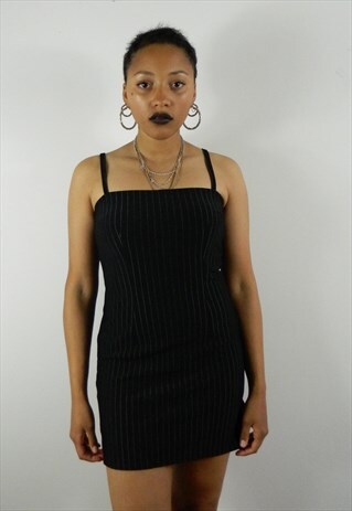 BLACK PINSTRIPED MINI Y2K DRESS
