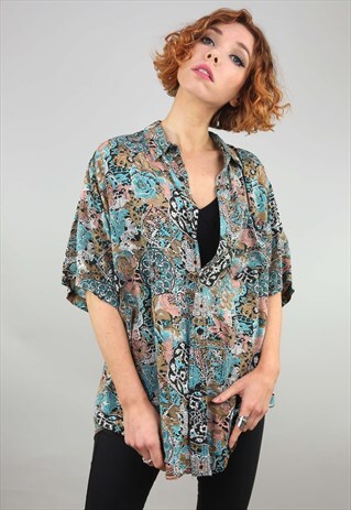 VINTAGE 80S 90S OVERSIZED SHORT SLEEVE PATTERNED SHIRT