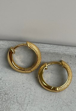 Gold Textured Hoops, Sterling Silver Jewellery