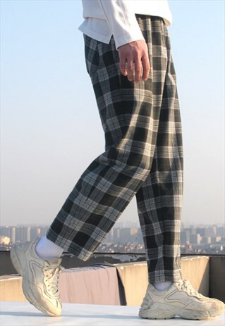 MULTI-COLOUR CHECKED ELASTIC WAISTBAND TROUSERS