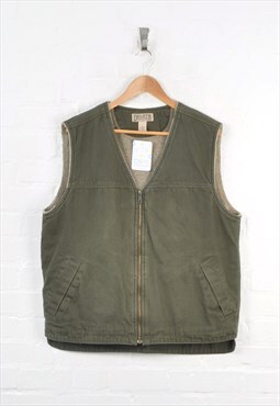 Vintage Workwear Utility Vest Gilet Sherpa Lined Khaki Large
