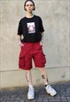 CARGO POCKET SHORTS BEAM BAGGY SKATER SPORTS OVERALLS IN RED