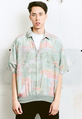 VINTAGE 1/2 BUTTON UP SILK SHIRT