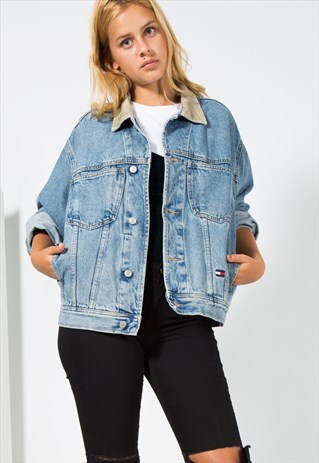 VINTAGE 80S T. HILFIGER CONTRAST COLLAR DENIM JACKET/ S1187