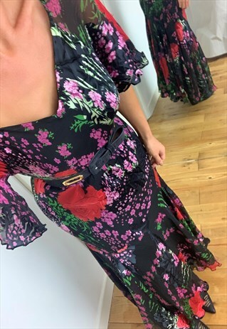 1980'S BIAS CUT MAXI DRESS IN FLORAL VELVET DEVORE
