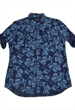 Vintage Shirt Pattern Short Sleeve Blue Ladies Small