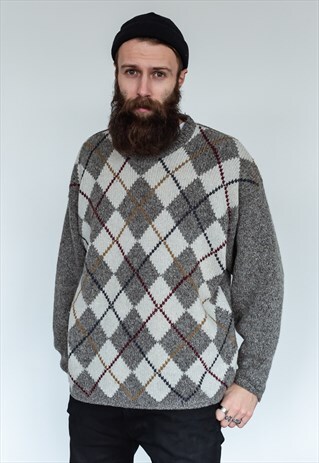 VINTAGE 80S GRANDADS CHECKERED JUMPER