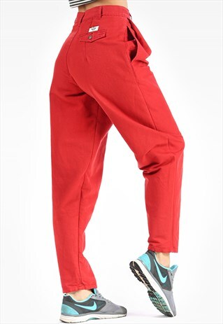 TAPERED RED TROUSERS MOM PANTS