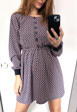 Printed Mini Long Sleeved Cocktail Dress - M