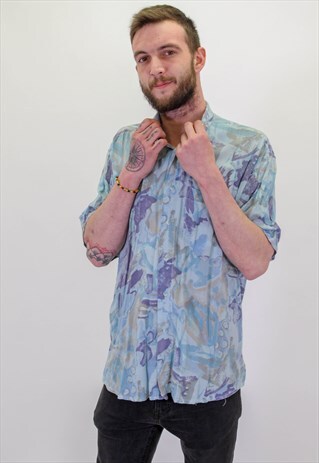 VINTAGE CRAZY ABSTRACT FESTIVAL PATTERN SHIRT IN XL