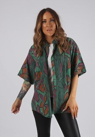 VINTAGE PRINT PATTERNED SHIRT OVERSIZED FITTED UK 14 (F2R)