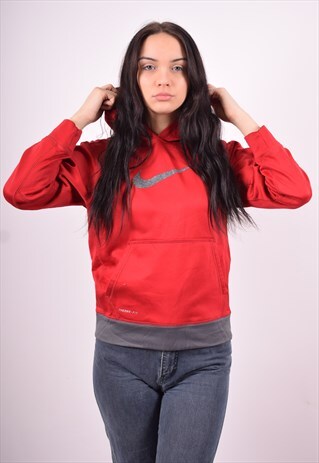 NIKE WOMENS VINTAGE HOODIE JUMPER LARGE RED 90'S