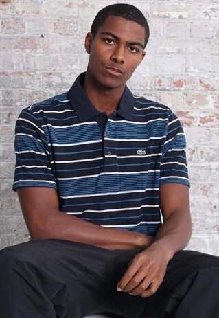 VINTAGE LACOSTE LOGO STRIPED POLO SHIRT BLUE