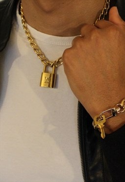 Reworked Set Louis Vuitton Padlock Necklace with key bracele