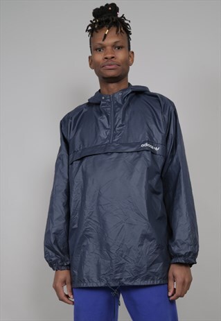 VINTAGE 80'S ADIDAS NAVY PULLOVER SHELL JACKET