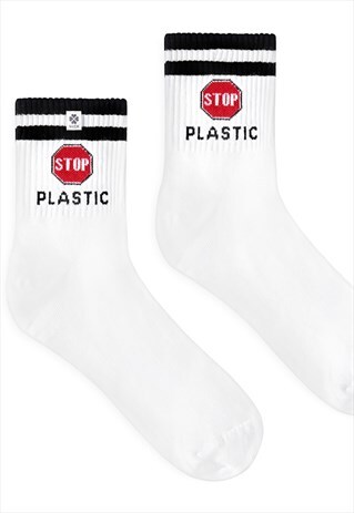 WHITE SOCKS WITH INSCRIPTION STOP PLASTIC, FOR ECO FAN
