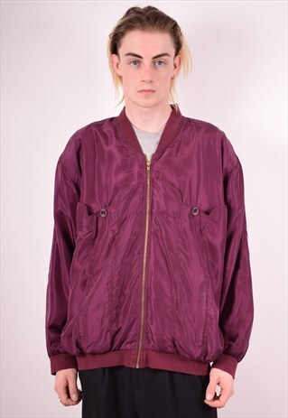 MENS VINTAGE SILK BOMBER JACKET XL PURPLE 90S