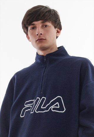 VINTAGE FILA PULLOVER JACKET 90S NAVY BLUE BIG LOGO