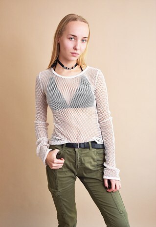 90'S RETRO NEUTRAL MESH FISHNET TANK TOP BLOUSE