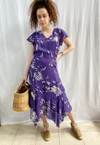 VINTAGE 90S BOHEME BOTANICA FLORAL PRINT MAXI DAY DRESS