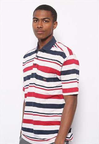 VINTAGE PAUL AND SHARK STRIPED POLO SHIRT RED BLUE WHITE