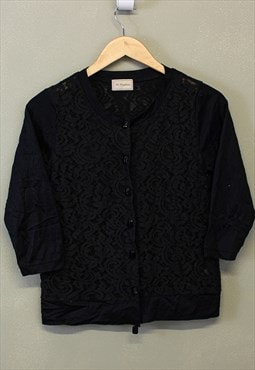 Vintage Y2K Crochet Cardigan Black Button Up 