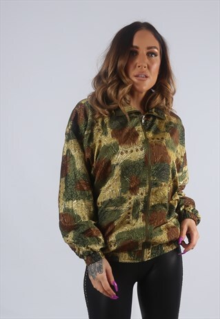 VINTAGE SHELL BOMBER JACKET PATTERNED UK 10 - 12 (DK2K)