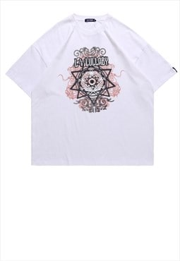 Lullaby t-shirt mandala tee Gothic slogan top in white