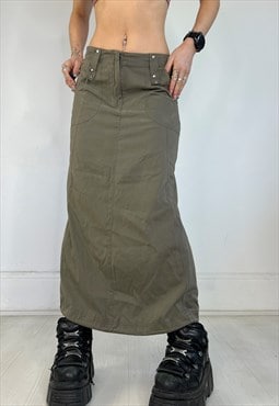 Vintage Y2k Midi Skirt Archive Cargo Utility Toggle Khaki 