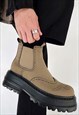 High platform brogue boots chunky platform shoes in khaki