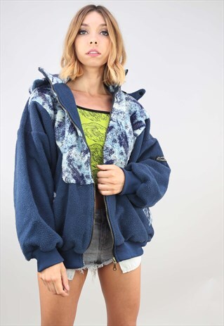 VINTAGE OVERSIZED ZIP UP FLEECE JACKET WITH HOOD