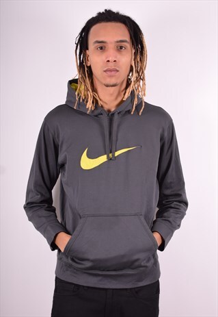 NIKE MENS VINTAGE HOODIE JUMPER LARGE GREY 90'S