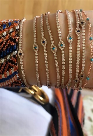 TENNIS TRIPLE EYE GEMSTONE BRACELET, 925 SILVER, ROSE GOLD