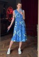 SLEEVELESS BUTTON UP BLUE FLORAL MIDI DRESS, SUN DRESS