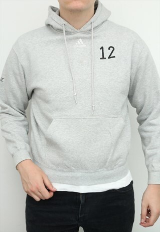 ADIDAS - GREY EMBROIDERED HOODIE SWEATSHIRT - XSMALL