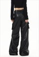 WIDE FAUX LEATHER TROUSERS CARGO POCKET PUNK UTILITY PANTS