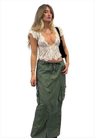 Vintage Khaki Cargo Maxi Skirt