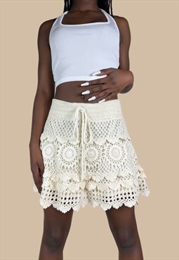 Y2K/2000s Elastic Waist Crochet Knit Tiered Mini Skirt