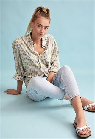 90'S RETRO FILA CHECKED OVERSIZED BOYFRIENDS SHIRT TOP