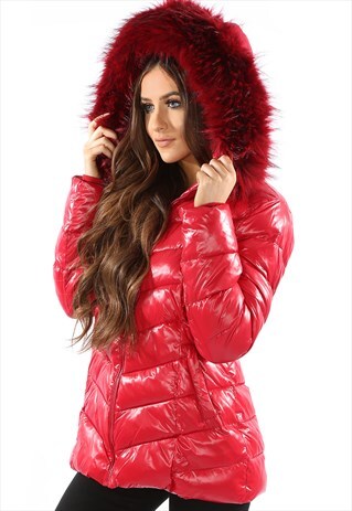 RED SHINY PUFFER JACKET