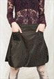 Vintage Balloon Skirt Y2K Mini in Brown Satin
