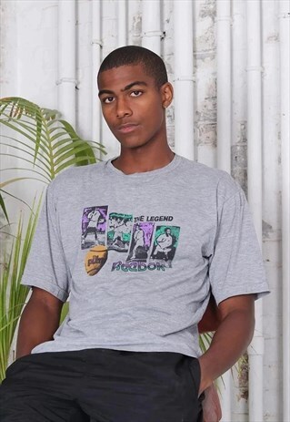 Vintage Reebok 'The Pump' Tennis Print Logo T-Shirt Grey | Archive ...