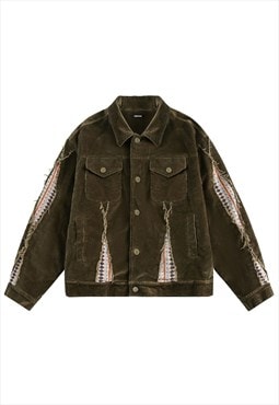 Ethnic corduroy jacket wild west denim bomber in green