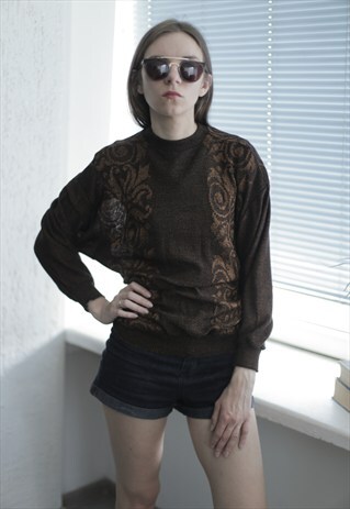 VINTAGE 80'S BROWN LONG SLEEVES KNITWEAR JUMPER