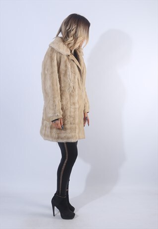 FAUX FUR SUEDE COAT JACKET SHORT VINTAGE UK 10 (EJAK)