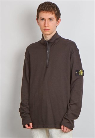 VINTAGE 2006 STONE ISLAND BLACK THREE QUARTER ZIP SWEATER