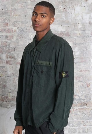 VINTAGE RARE STONE ISLAND LINOFLAX COLLARED JACKET GREEN