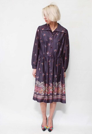 VINTAGE 60'S BEAUTIFUL AMAZING PURPLE MIDI DRESS