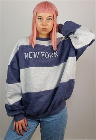 FINNEGAN VINTAGE 80'S RETRO 'NEW YORK' STRIPED SWEATSHIRT