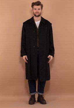Vintage 90's Men Long Wool Blend Coat in Dark Grey